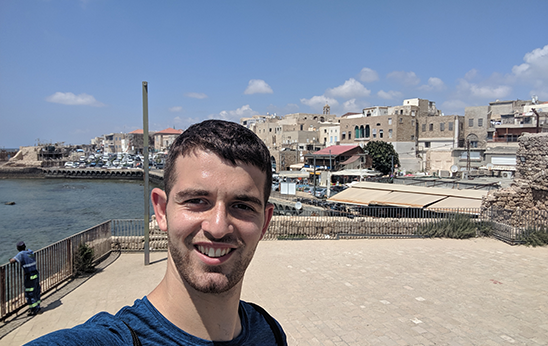 Andrew Carlins in Israel in the Port at Tel Aviv on Birthright Israel Excel